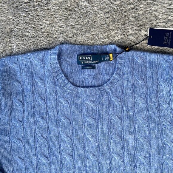 $398 Polo Ralph Lauren The Iconic Cable Knit Cashmere Sweater SZ Large Men Blue - Picture 3 of 9
